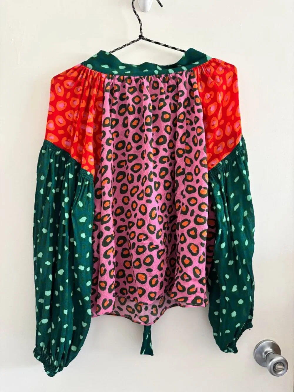 Farm Rio Multicolor Cheetah Print Polka Dot Mixed Print Breezy Relaxed Blouse